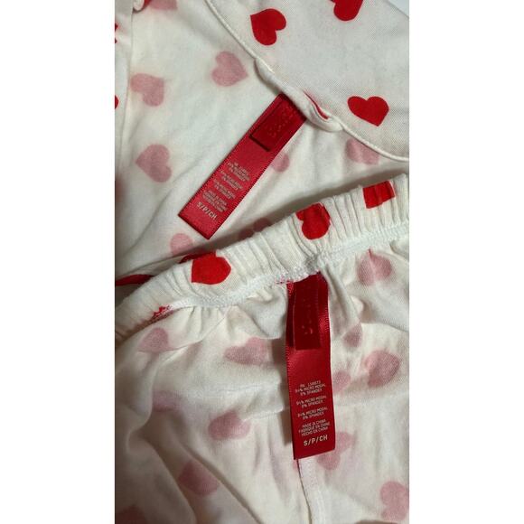Skims Sleep Short Set Red Heart Button Front Top Pull on Short Small - Picture 2 of 5